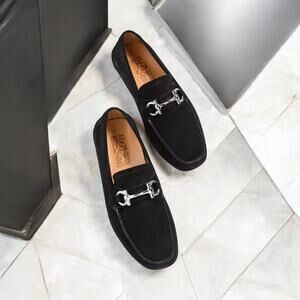Mens Salvatore Ferragamo Black Suede Loafers Size 10